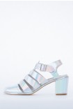 Iridescent Silver Leather Lynn Sandal 