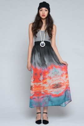 Sunset Digital Print Silk Maxi Skirt 
