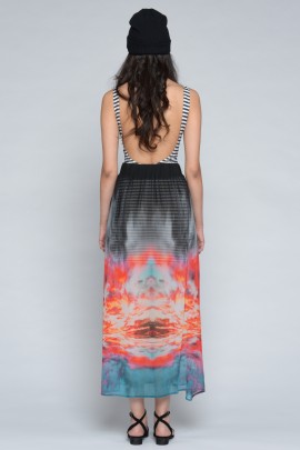 Sunset Digital Print Silk Maxi Skirt 