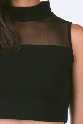 Turtleneck Mesh Insert Crop Top 