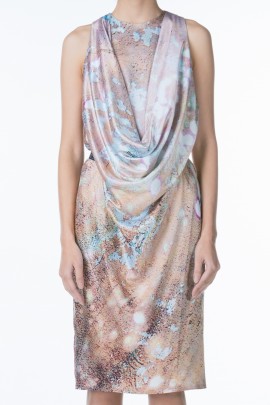 Cowl Neck Printed Silk Midi Dress