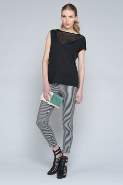 Black & White Striped Skinny Pants