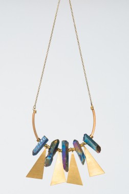 Rainbow Quartz Geometric Brass Collar Necklace