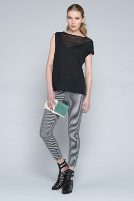 Black & White Striped Skinny Pants