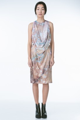 Cowl Neck Printed Silk Midi Dress
