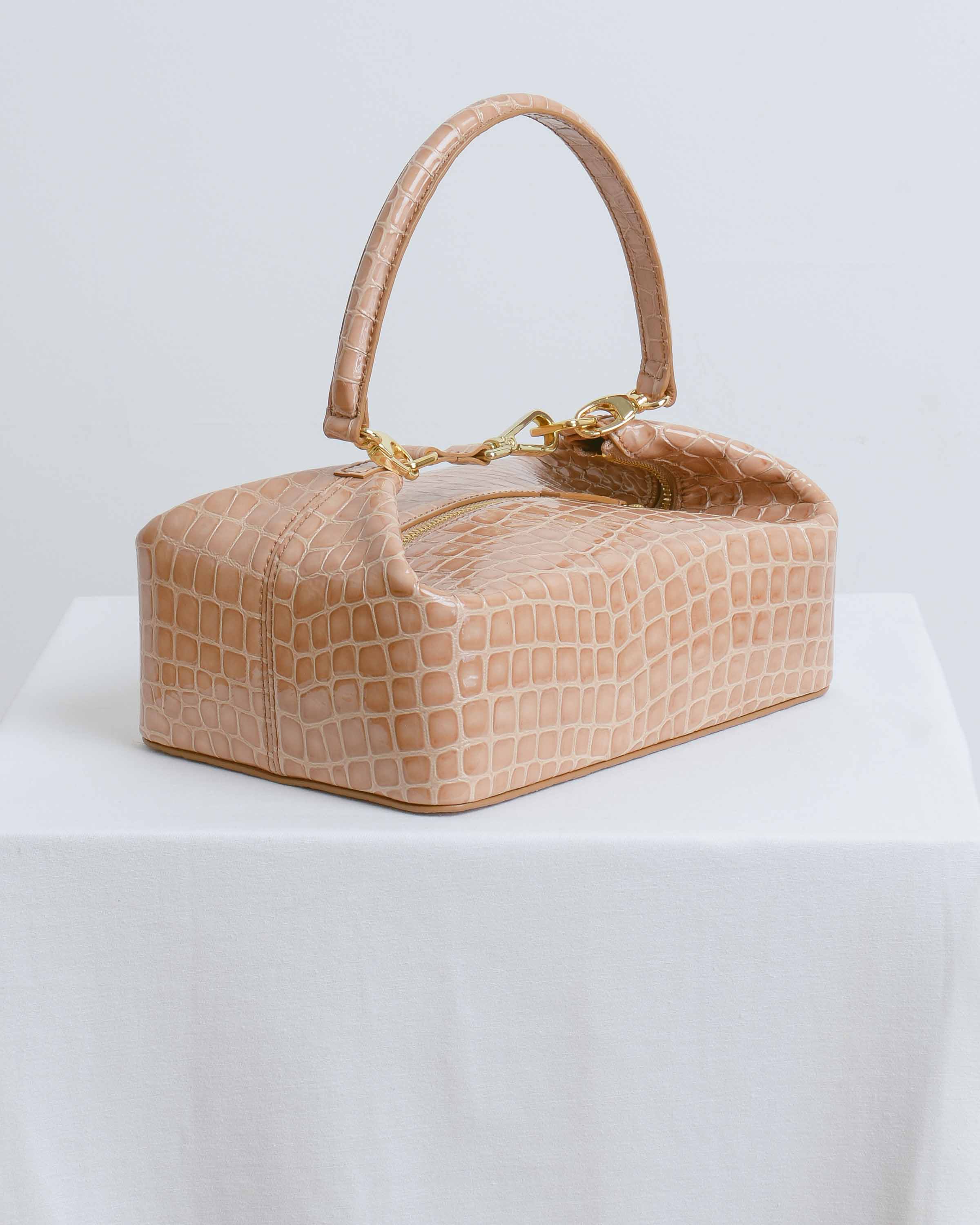 Taupe Embossed Leather Olivia Box Bag