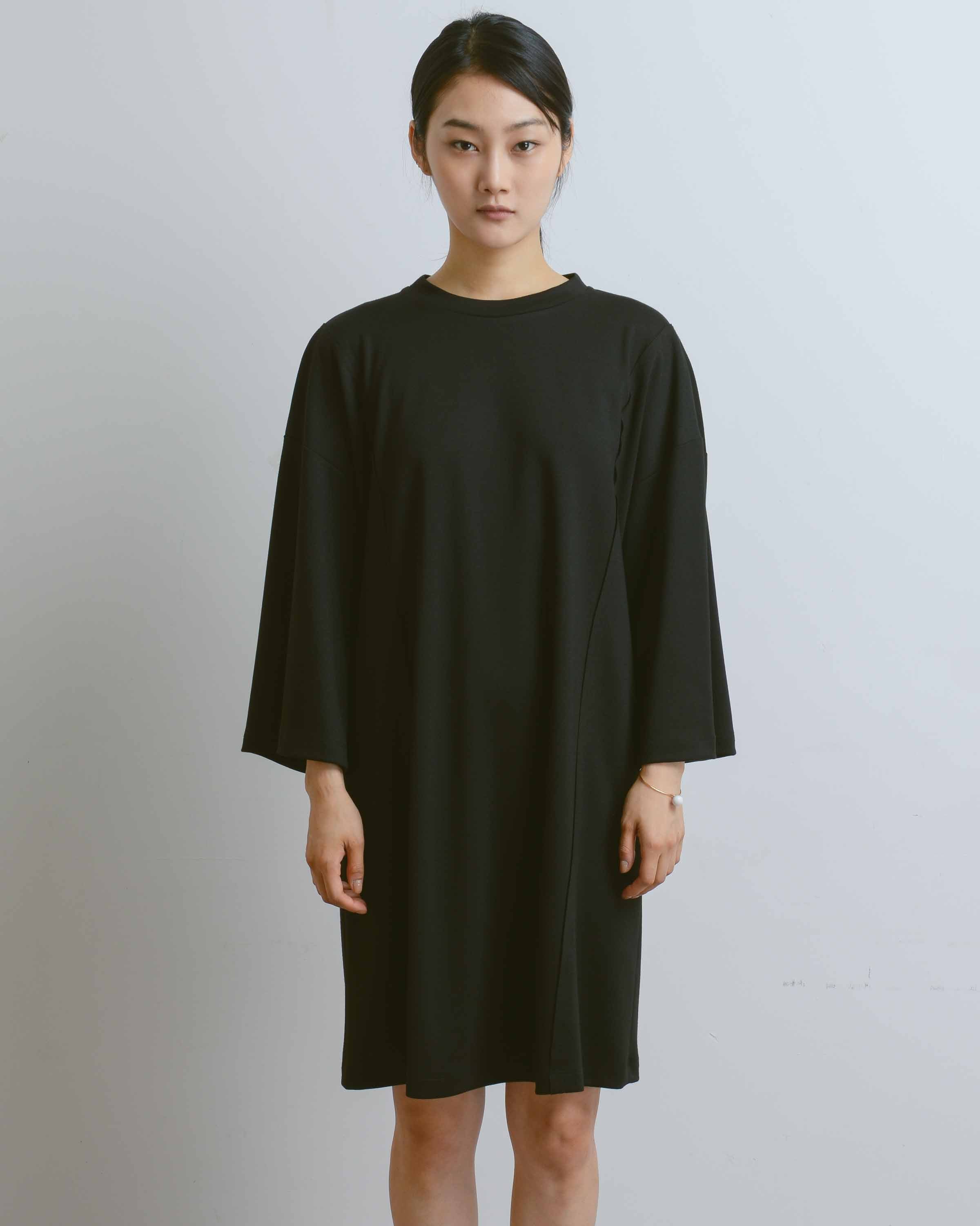 Black Longsleeve T-Shirt Dress with Back Seam