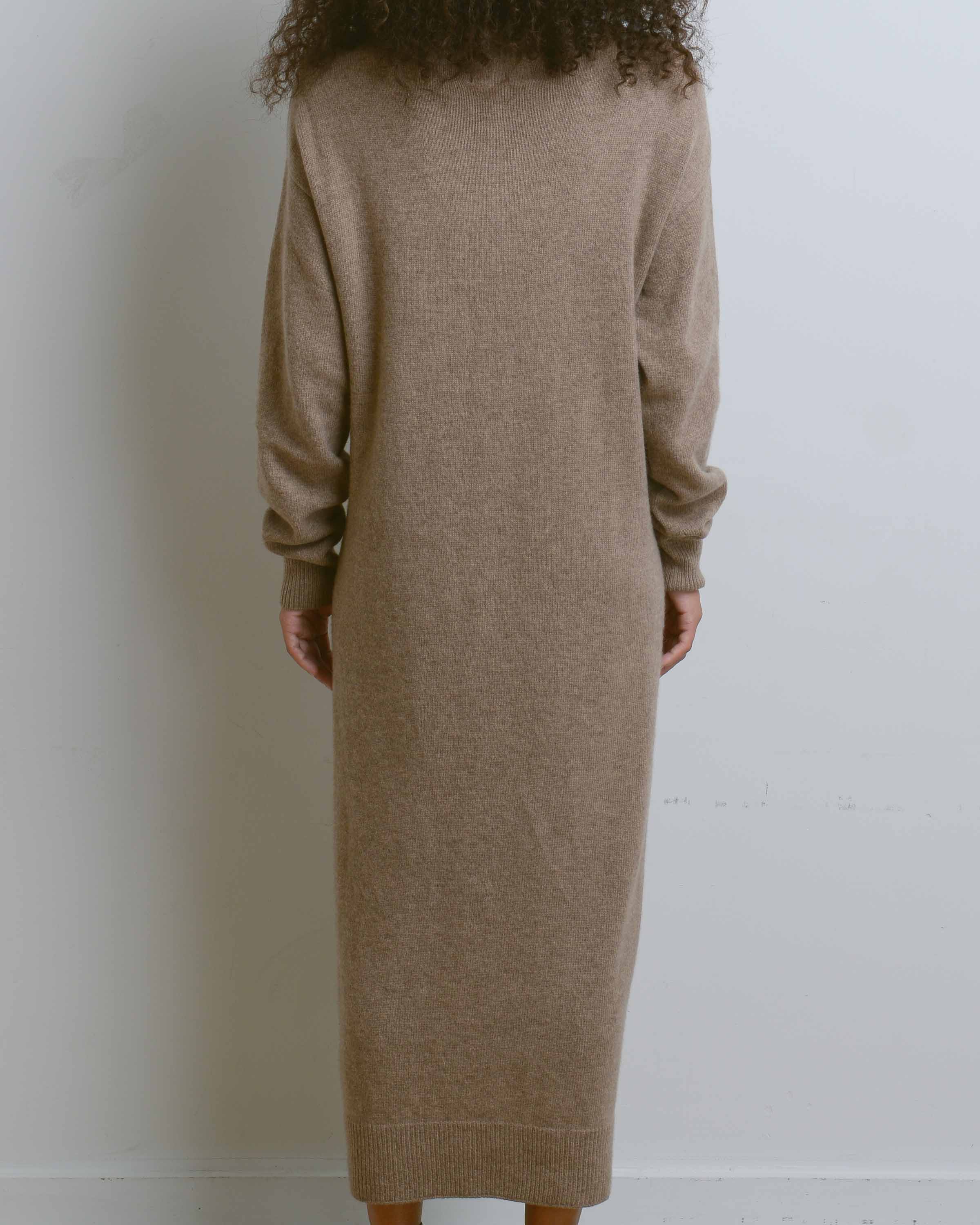 Dark Beige Wholegarment Turtle Neck Knit Dress