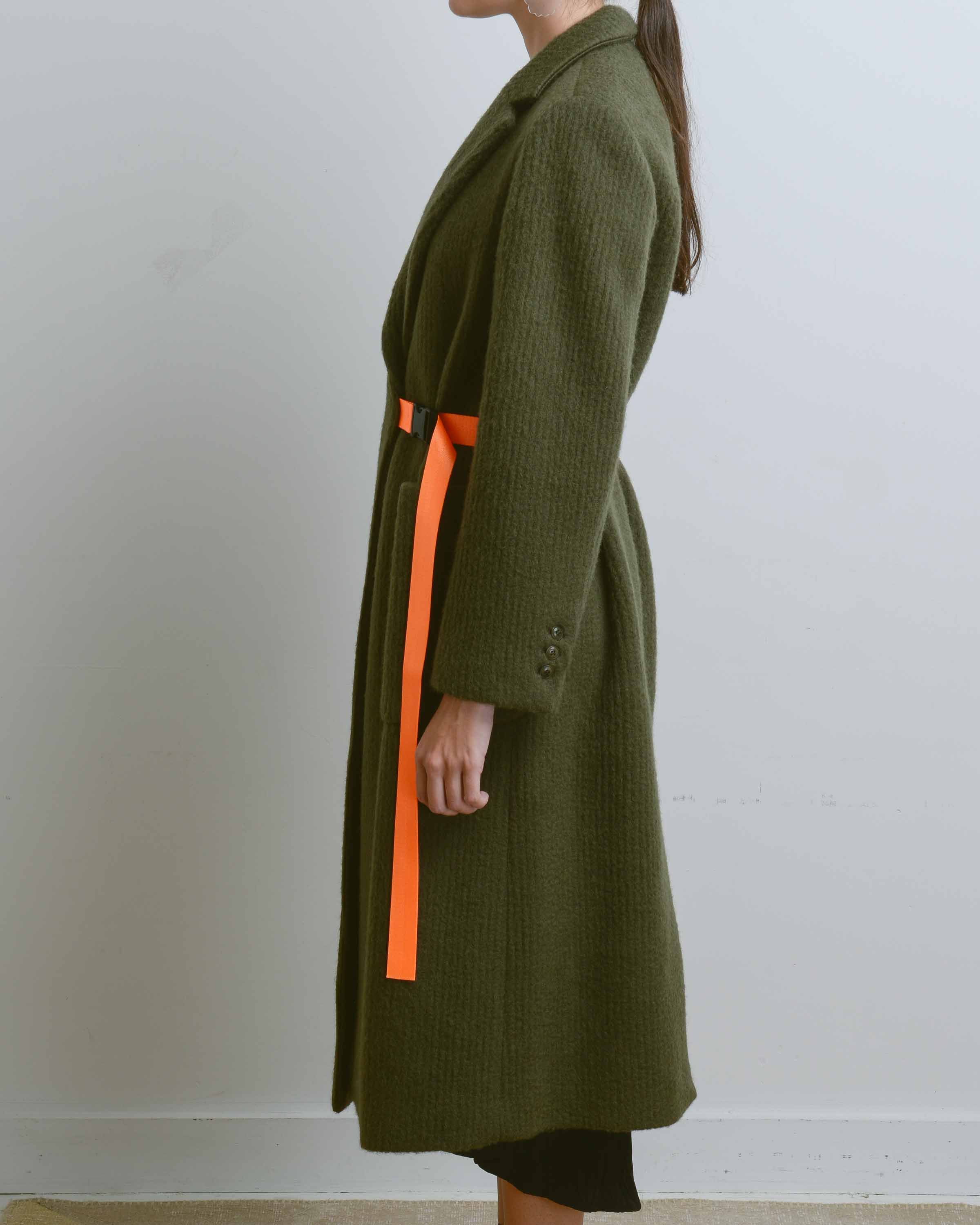 Khaki Green Webbing-Belt Long Coat