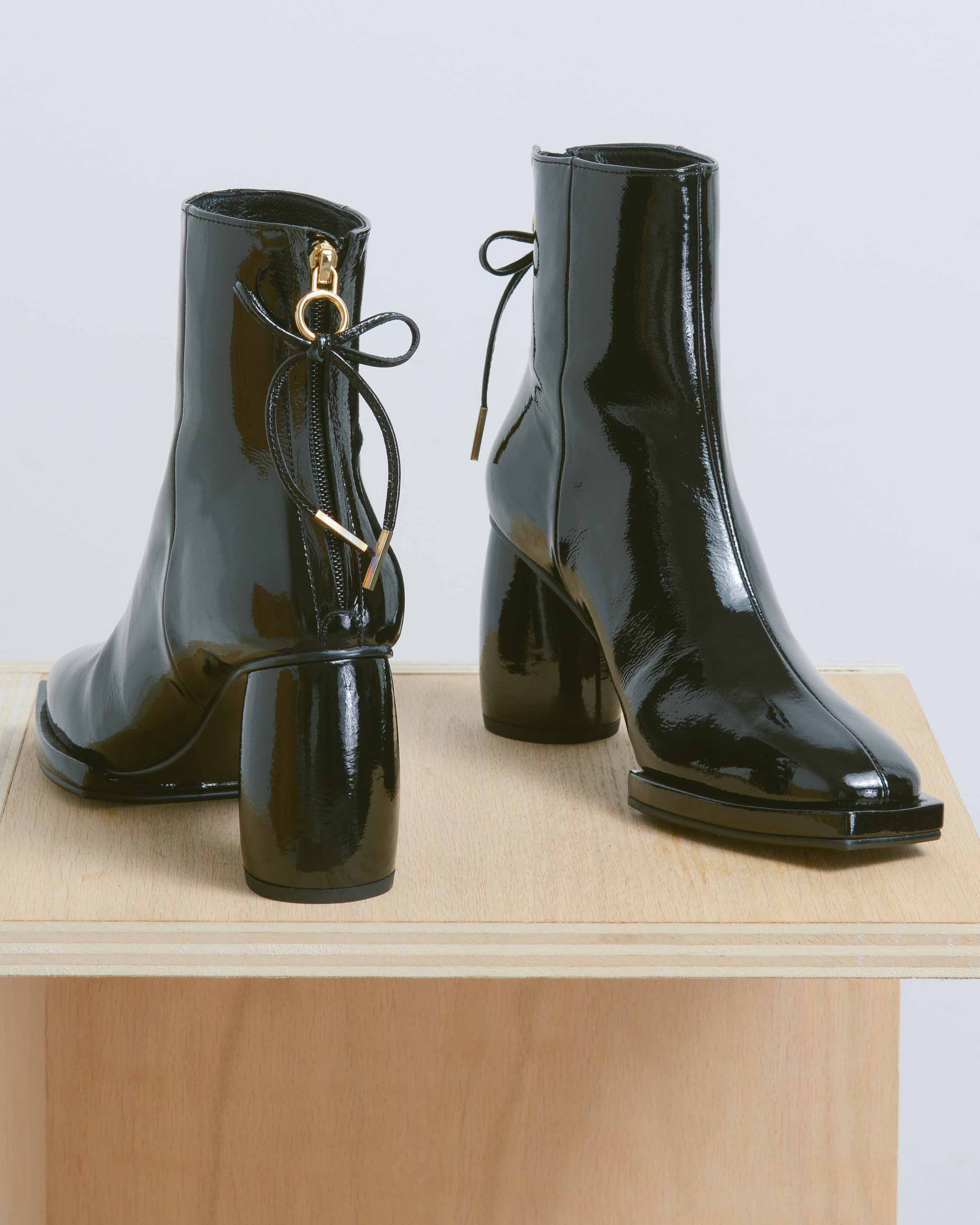 Patent Square Ribbon Half Boots