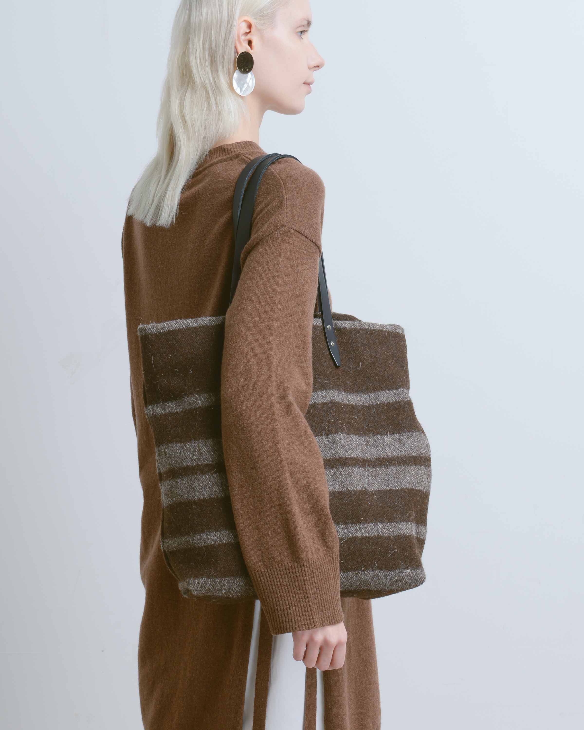 Grey & Brown Large Stripe Blanket Tote