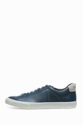 Navy Leather Low Top Sneakers