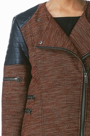 Orange Wool Black Leather Moto Jacket