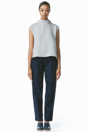 Dark Blue Midrib Pleated Pants