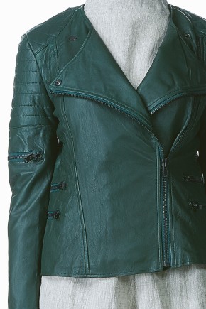 Forest Green Leather Moto Jacket