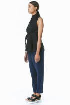 sleeveless black tank top wide belt