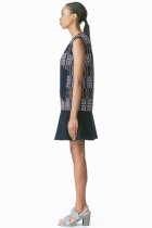 goenjo goemi navy purple sleeveless midi tweed dress