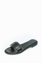 Flat black leather slides