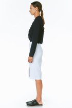high-waisted white pencil skirt