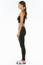 mixed material leather leggings