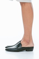 black leather slip on womens shoe
