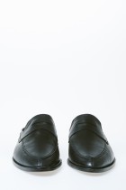 black leather slippers