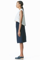 navy blue elasticated skirt with custom marble weave panel